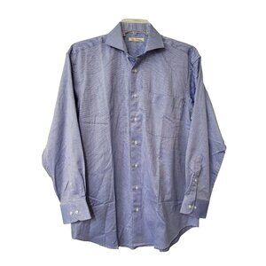 Peter Millar Button Down Shirt Mens M Blue Micro Pattern Long Sleeve Cotton